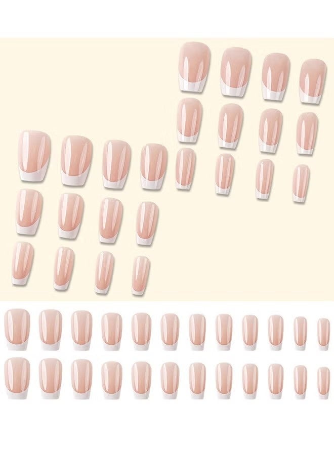 ATRJSZ French Tip Press On Nails, Package Soft Gel French Fake Nails Short, Salon-Quality Press On Nails, Seamless Glue-On Nails For Woman Nail Art Manicure - Image 2